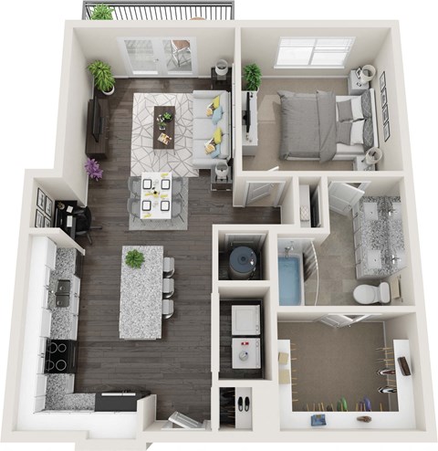 Floor plan for 1 bed, 1 bath, 747 sqft